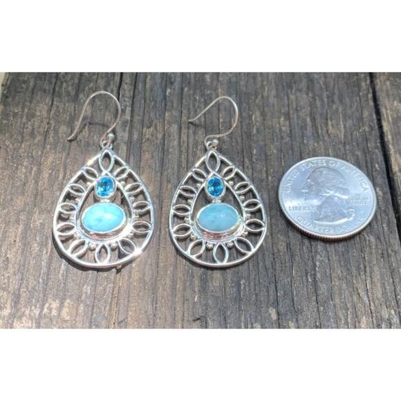 Sterling Silver, Larimar and Blue Topaz Earrings by PTI - Picture 5 of 5
